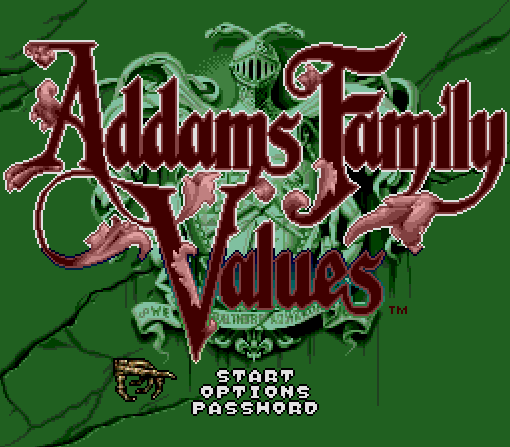 Титульный экран из игры Addams Family Values / Ценности семейки Аддамс