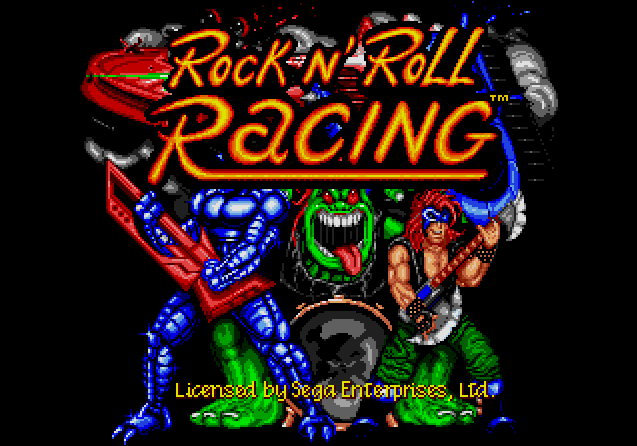 Титульный экран из игры Rock n' Roll Racing / Рок н' Рольные Гонки