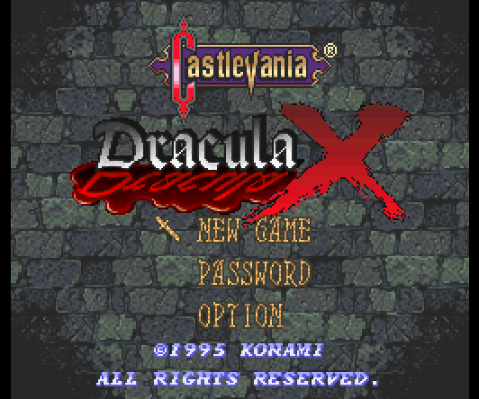 Титульный экран из игры Castlevania - Dracula X / Vampire's Kiss
