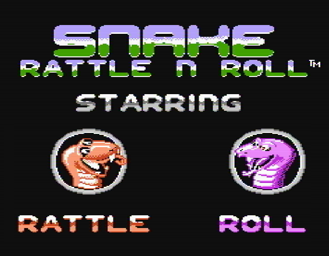 Титульный экран из игры Snake Rattle ’n’ Roll / Змейки Раттл и Ролл