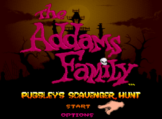Титульный экран из игры Addams Family, The Pugsley's Scavenger Hunt / Семейка Аддамс - Пагсли и Охота за Мусором.