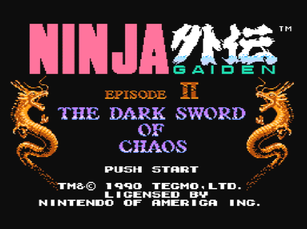 Титульный экран из игры Ninja Gaiden II: The Dark Sword of Chaos (Ninja Ryukenden 2) Ниндзя Гайден 2 Темный Меч Хаоса (忍者龍剣伝 2)