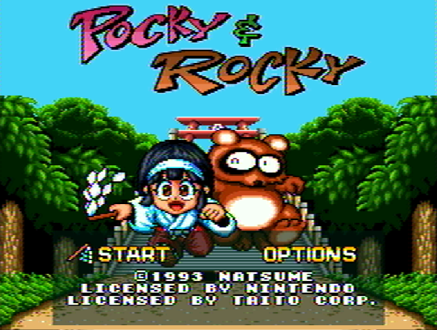 Титульный экран из игры Pocky & Rocky / Поки и Роки