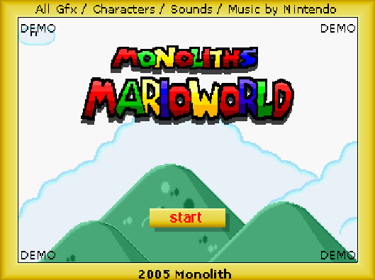 Титульный экран из игры Monoliths Mario World / Марио: Мир Монолитов