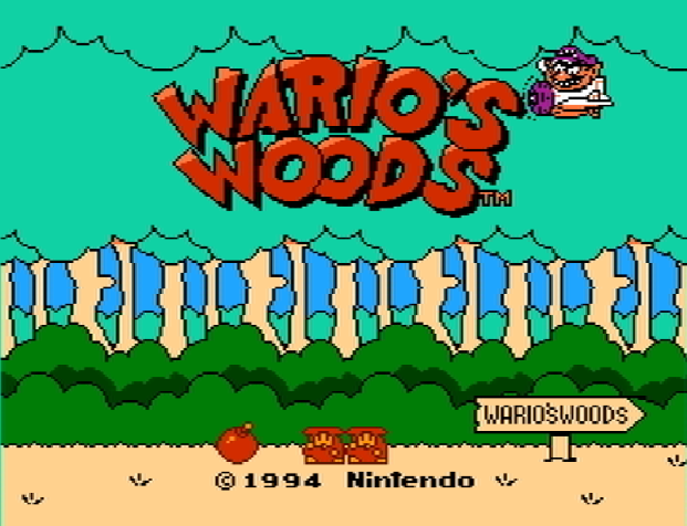 Титульный экран из игры Wario's Woods / Леса Варио